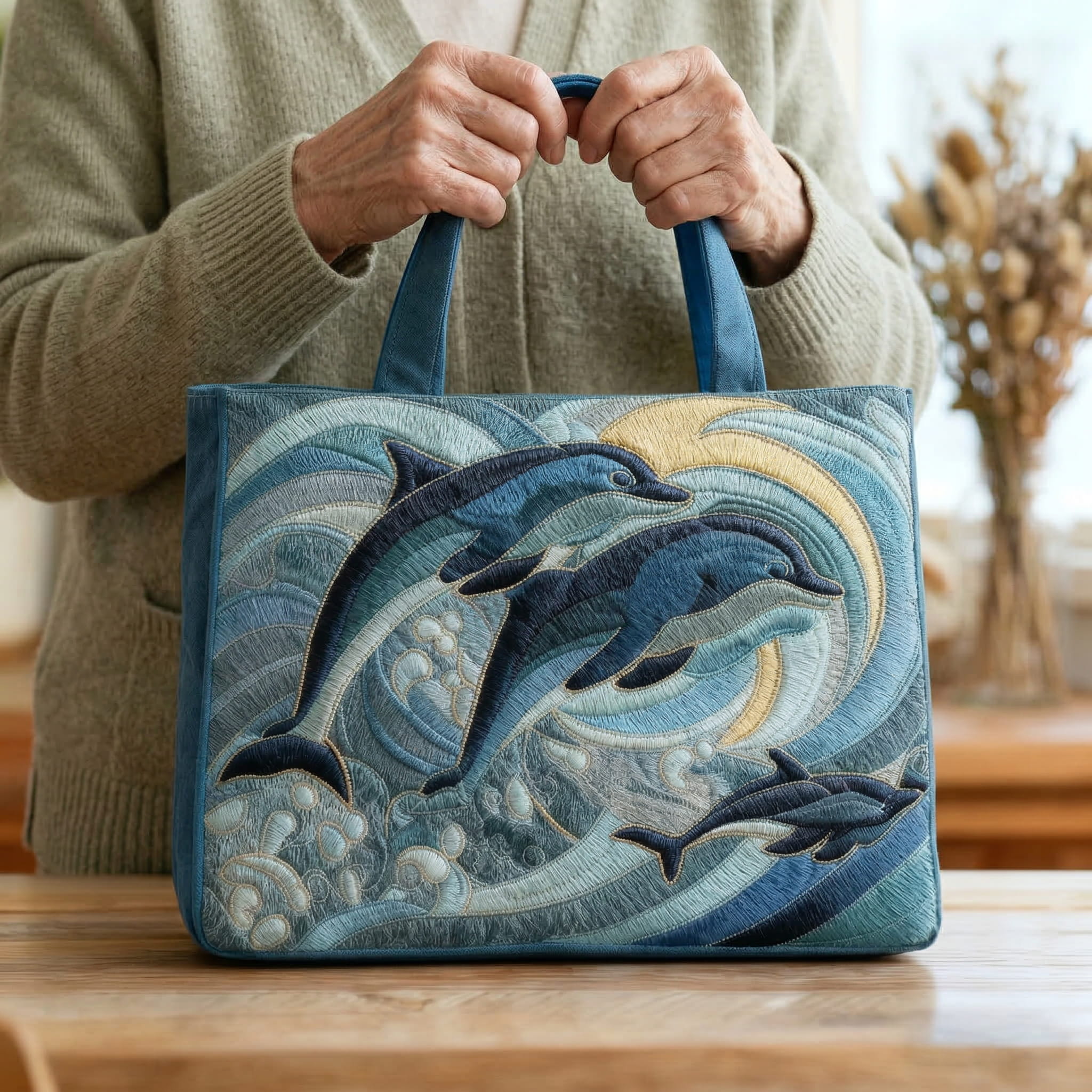 Moda Lusitana - Saco Tote Acolchoado com Golfinhos