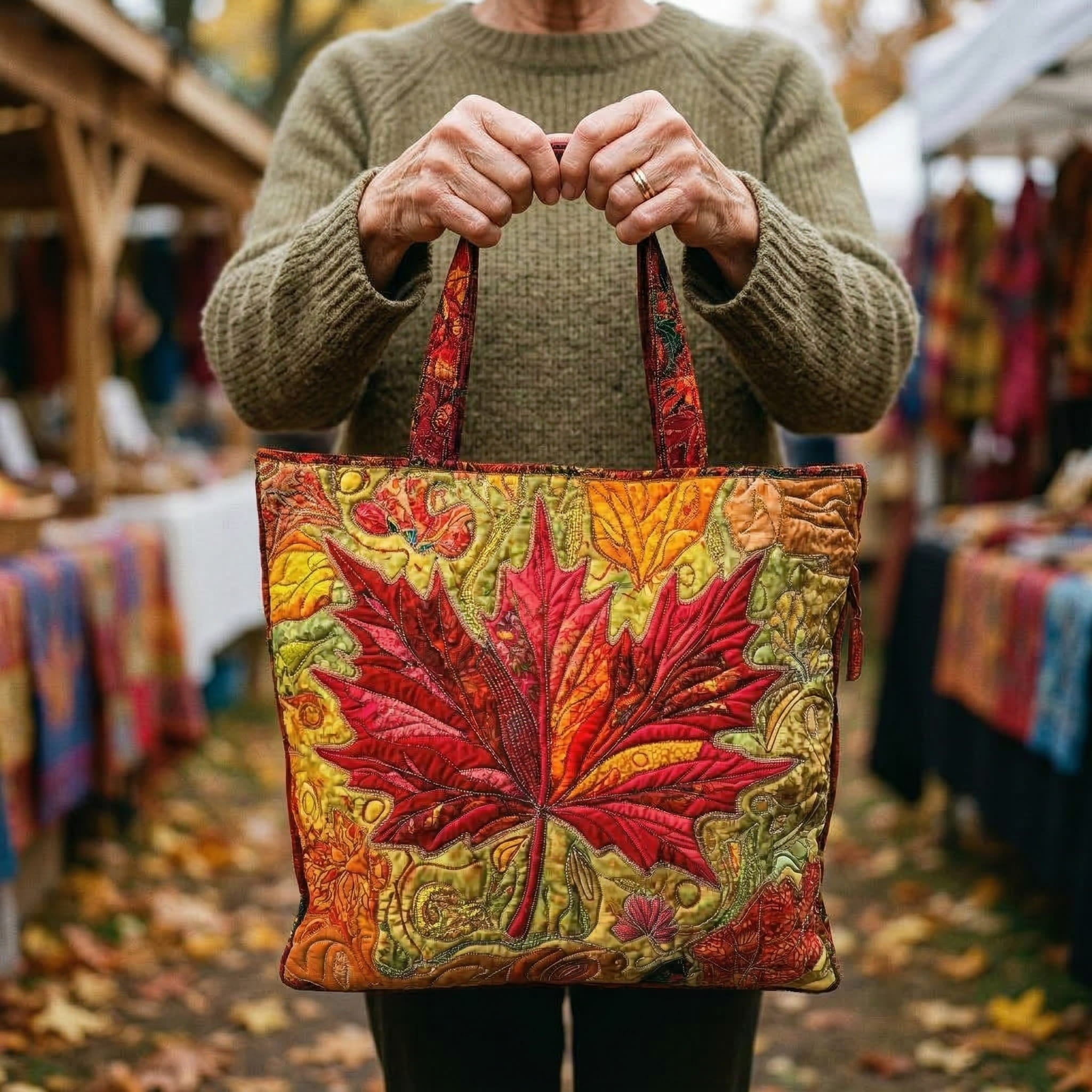 Moda Lusitana - Saco Tote Acolchoado Folhas