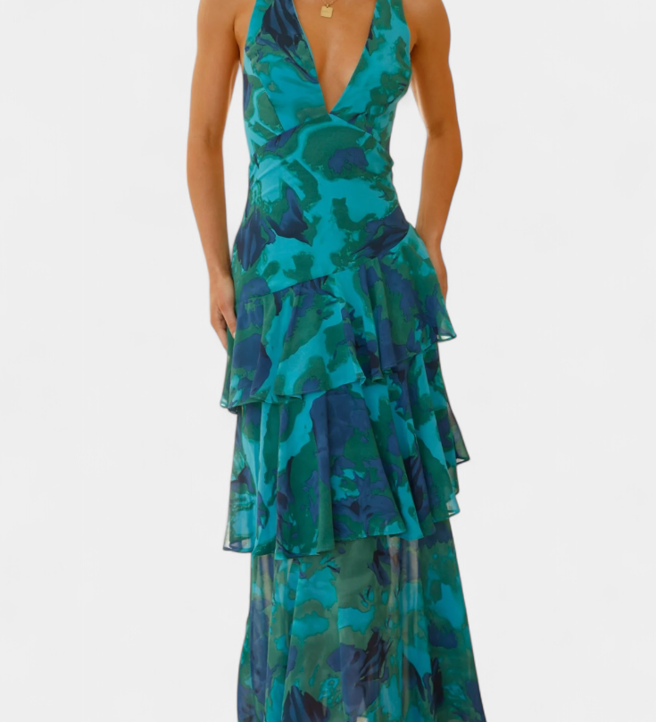 Domenica - Vestido de chiffon com decote em V e camadas fluidas