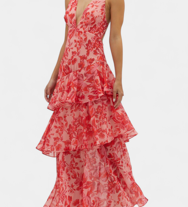 Domenica - Vestido de chiffon com decote em V e camadas fluidas