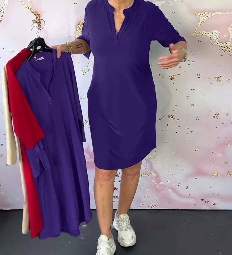 Hanneke™ | Vestido liso com decote em V