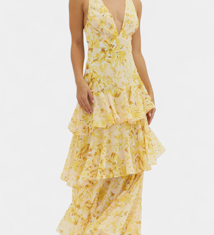 Domenica - Vestido de chiffon com decote em V e camadas fluidas