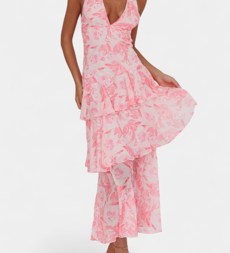 Domenica - Vestido de chiffon com decote em V e camadas fluidas