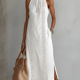 Moda Lusitana - Vestido midi de linho com gola mao
