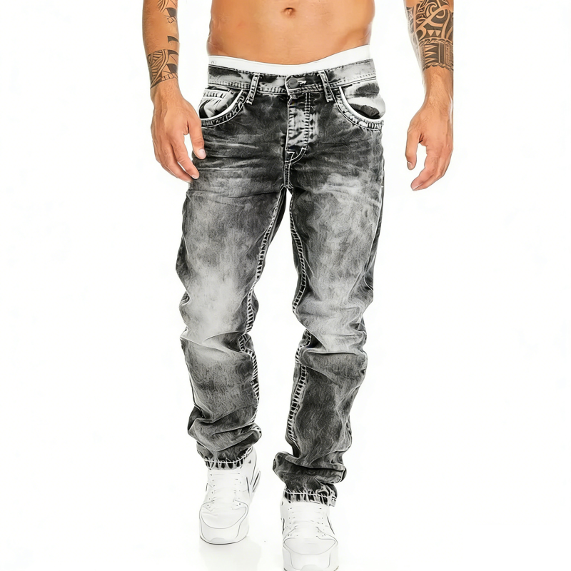 Moda Lusitana - Calças de Denim Hip-Hop de Corte Reto