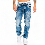 Moda Lusitana - Calças de Denim Hip-Hop de Corte Reto