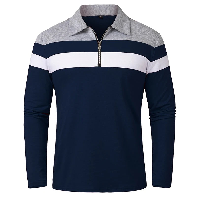 Camisola elegante com fecho de correr às riscas