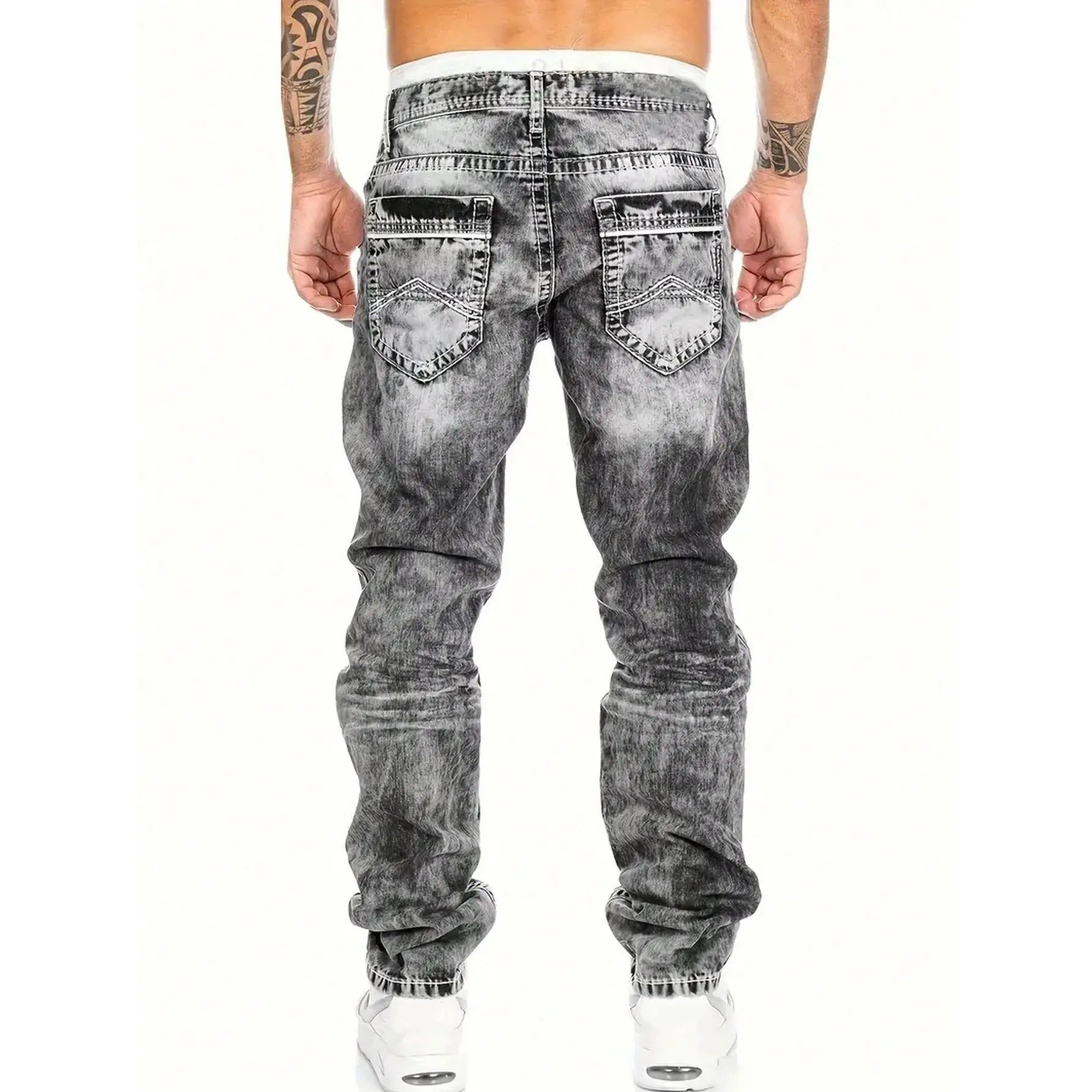 Moda Lusitana - Calças de Denim Hip-Hop de Corte Reto