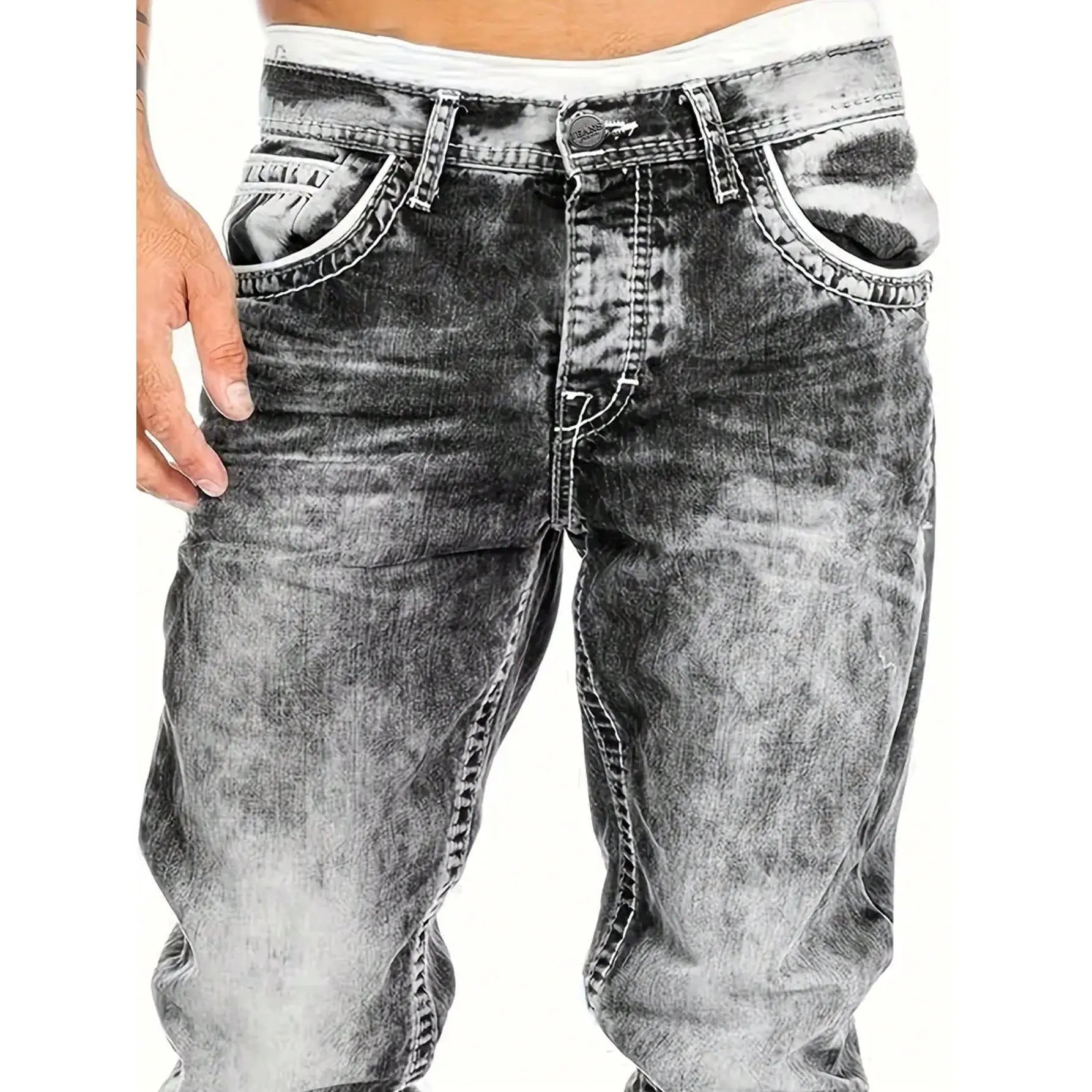 Moda Lusitana - Calças de Denim Hip-Hop de Corte Reto