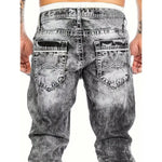 Moda Lusitana - Calças de Denim Hip-Hop de Corte Reto