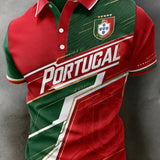 Camisa polo com estampa artística para torcida de futebol da seleção portuguesa masculina
