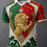 Camisa masculina de manga curta com estampa artística do futebol português em relevo