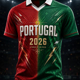 Camiseta com Gola em V e Estampa de Arte para Fãs de Futebol de Portugal – Masculina