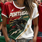 Camiseta com estampa de arte fã do futebol feminino de Portugal
