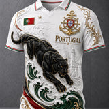 Men's Portugal Futebol Jogo Torcendo Em Relevo Texturizado Impressão Artística Polo Shirt