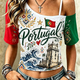Camiseta estampada de futebol feminino de Portugal