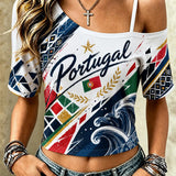 Camiseta estampada de futebol feminino de Portugal