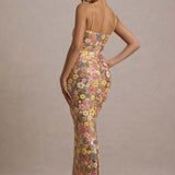 SELVIANA Vestido longo floral com lantejoulas