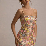 SELVIANA Vestido longo floral com lantejoulas