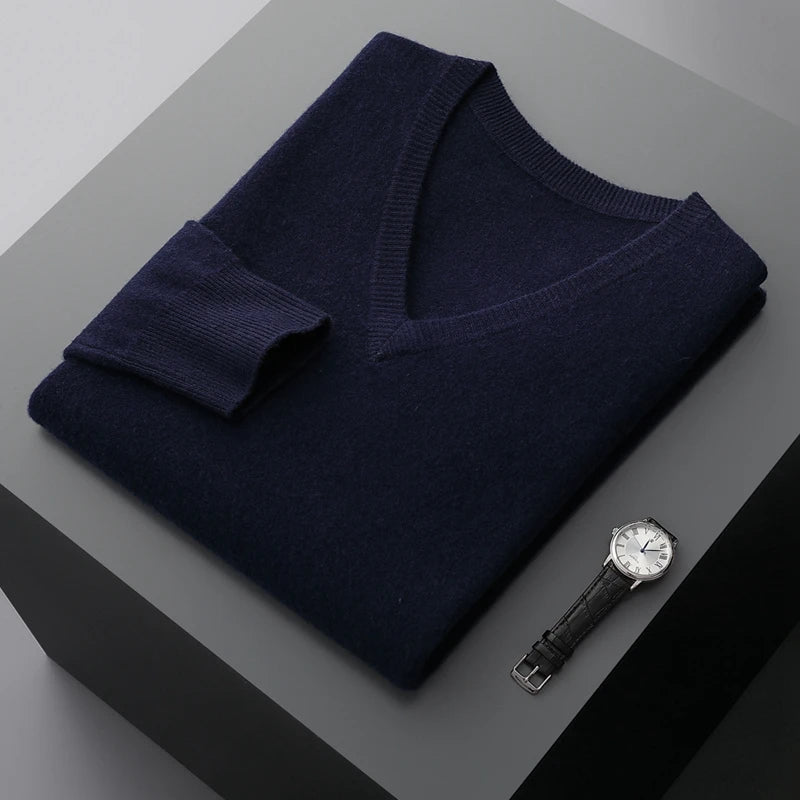 Camisola de lã com decote em V