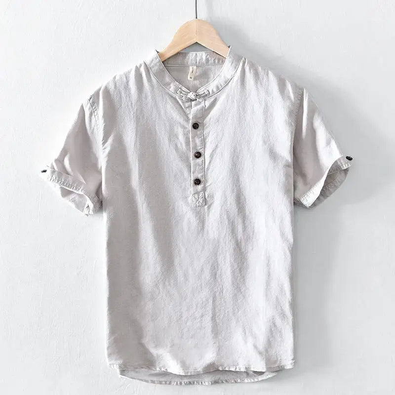 Camisa de manga curta em linho de algodão