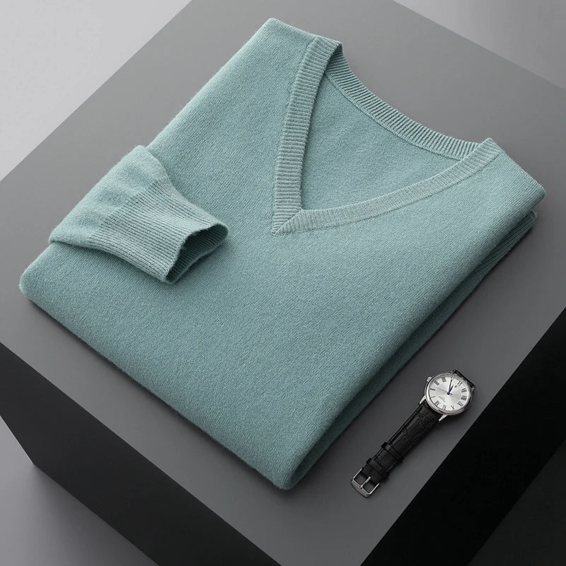 Camisola de lã com decote em V