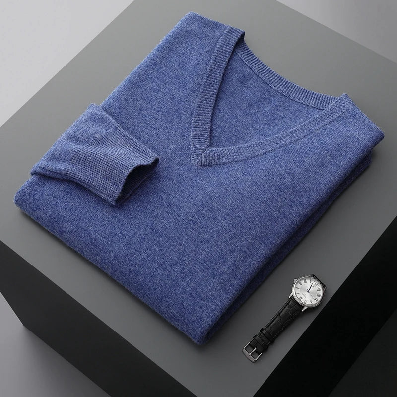 Camisola de lã com decote em V