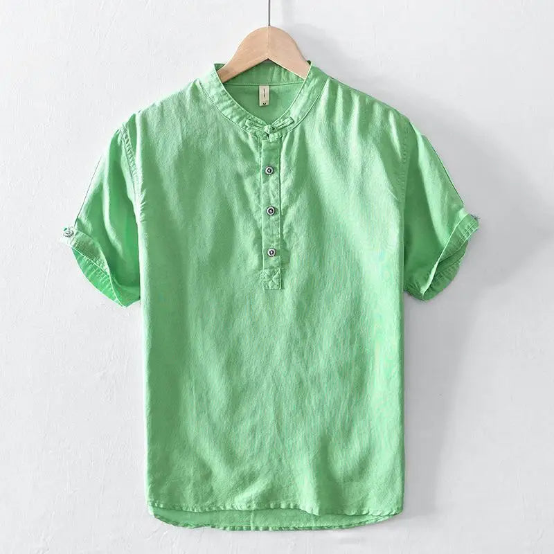 Camisa de manga curta em linho de algodão