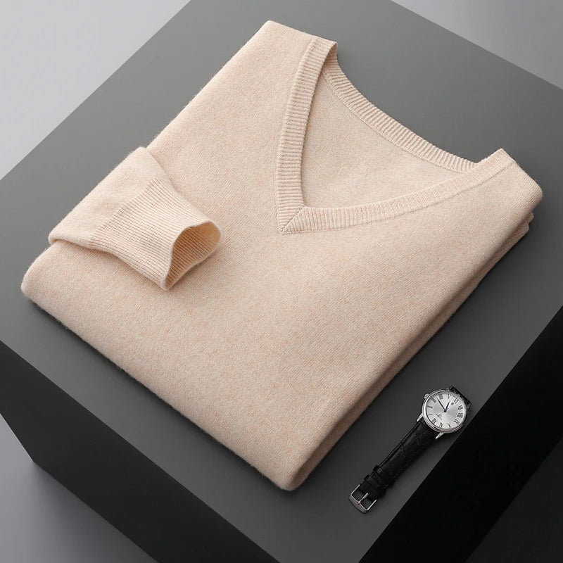 Camisola de lã com decote em V