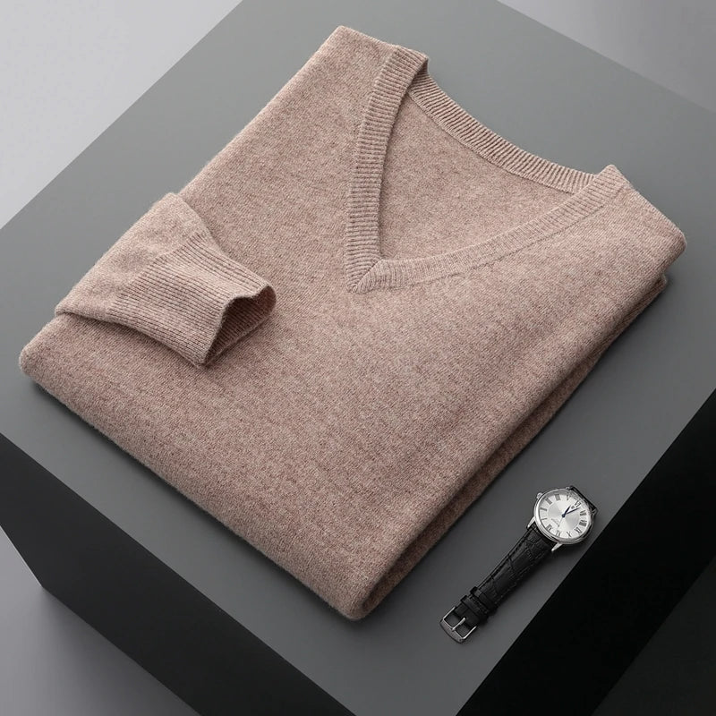 Camisola de lã com decote em V