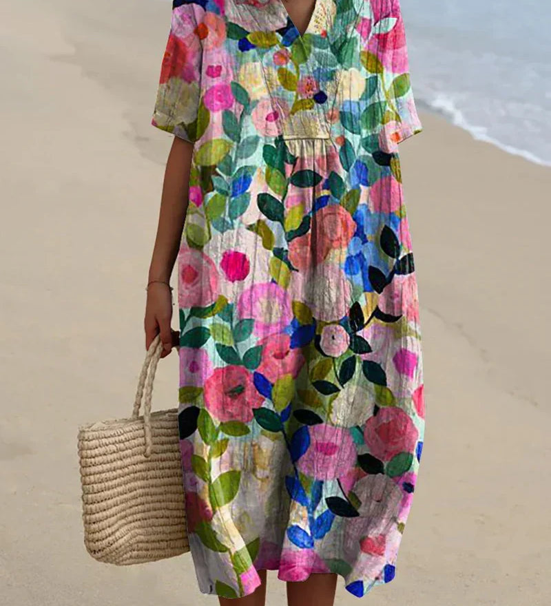 Paula - Vestido Floral em Aquarela