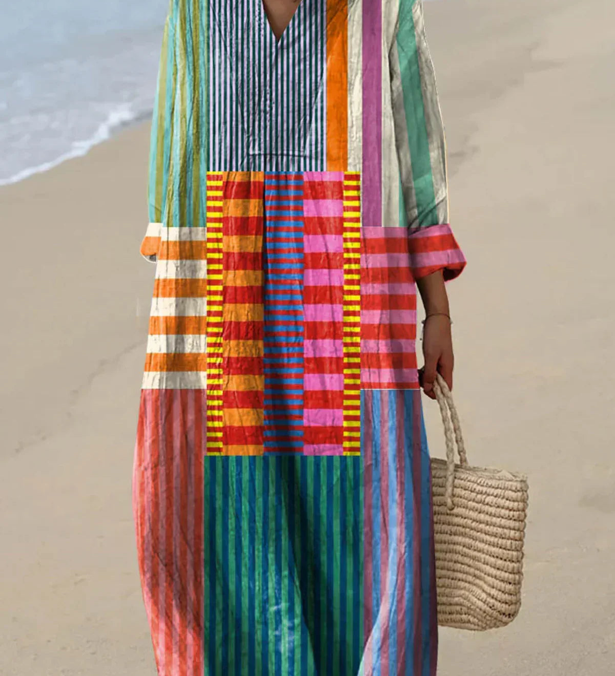 Eva - Vestido Longo Multicolorido em Patchwork