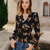 Women's Woven Polyester Blouses Black Tops - RIHOAS