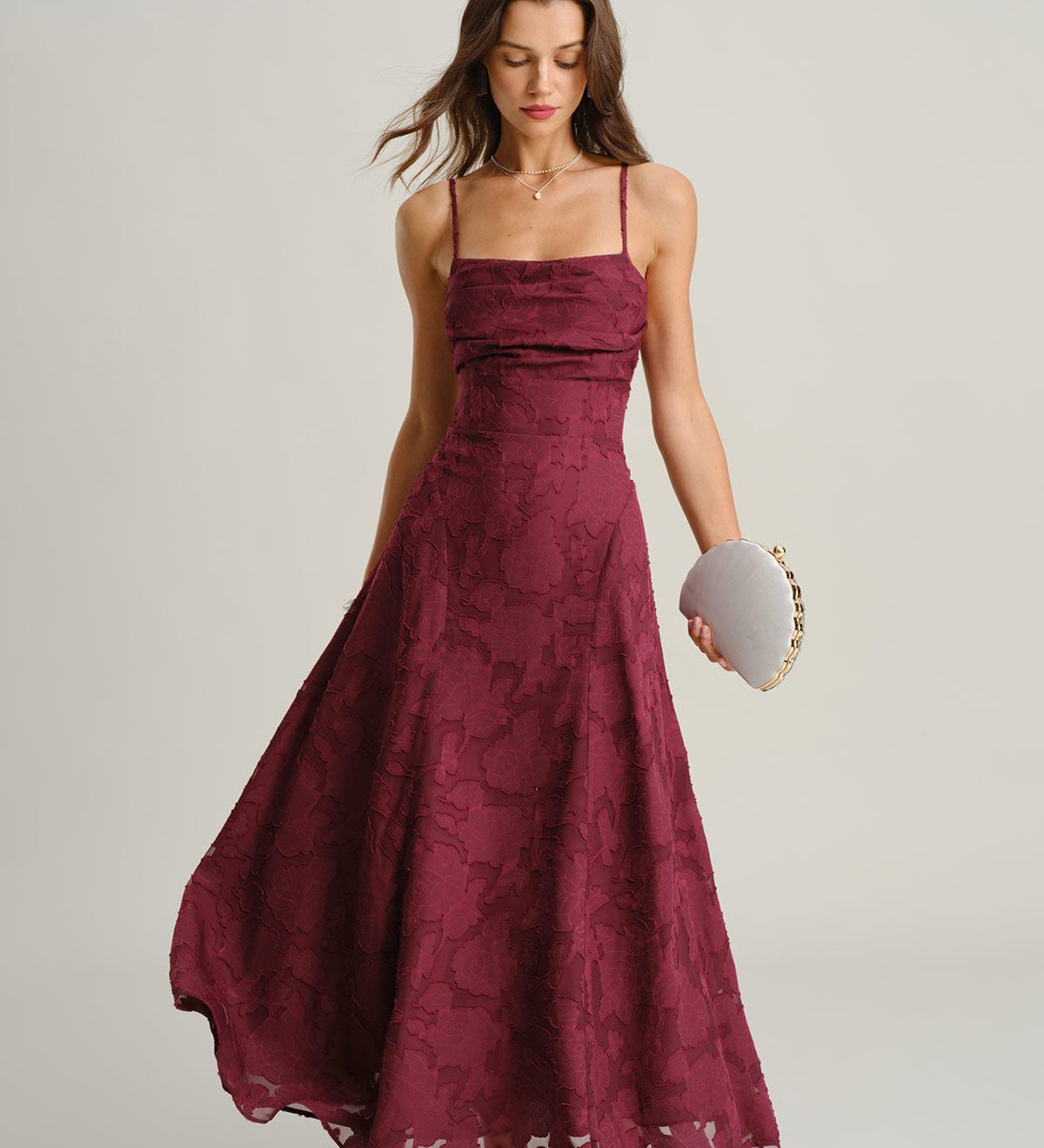 Women's Woven Polyester Maxi Dresses Wine Red Dresses - RIHOAS