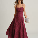 Women's Woven Polyester Maxi Dresses Wine Red Dresses - RIHOAS