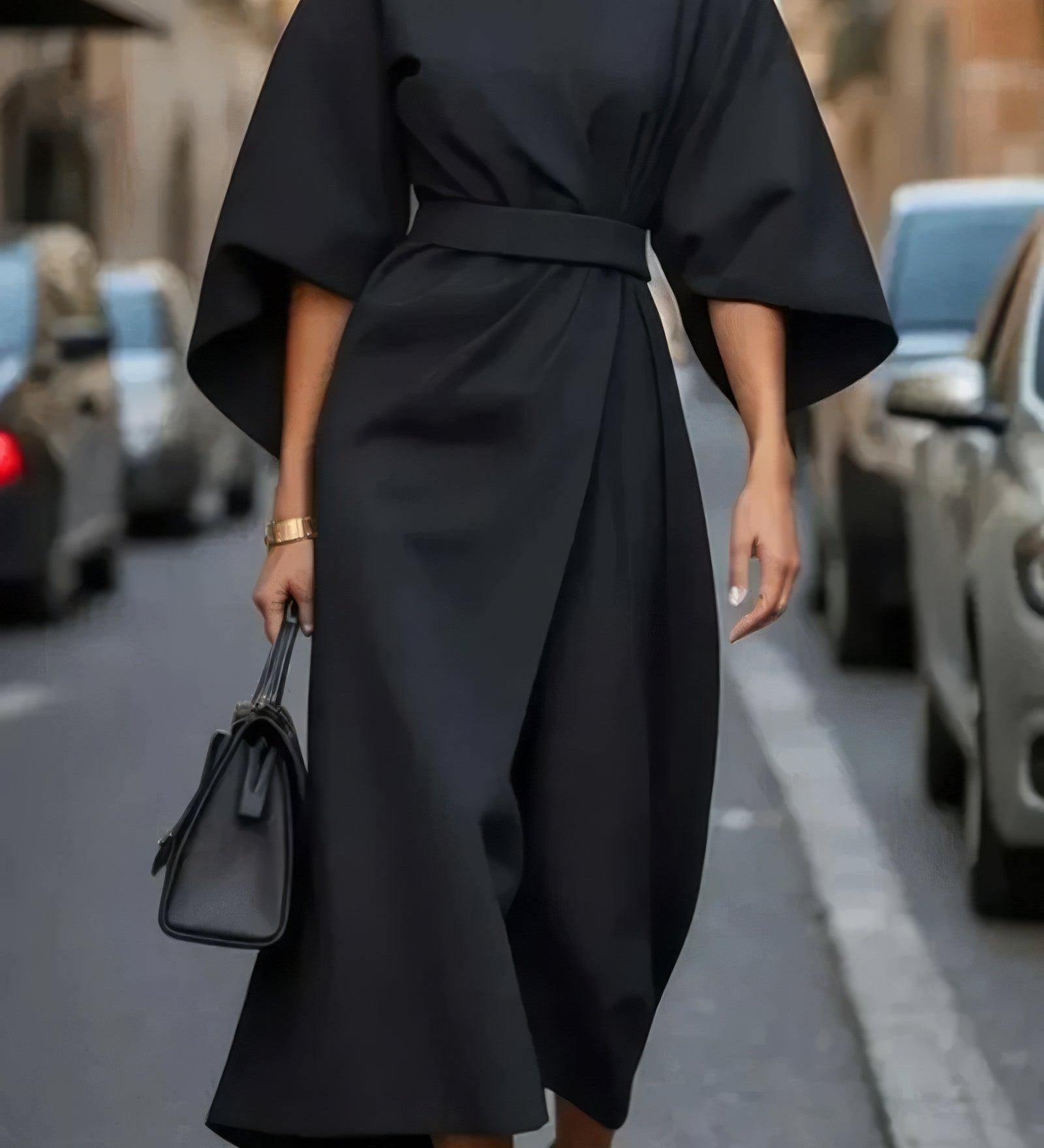 Margaret - Vestido elegante com mangas lanterna e cinto