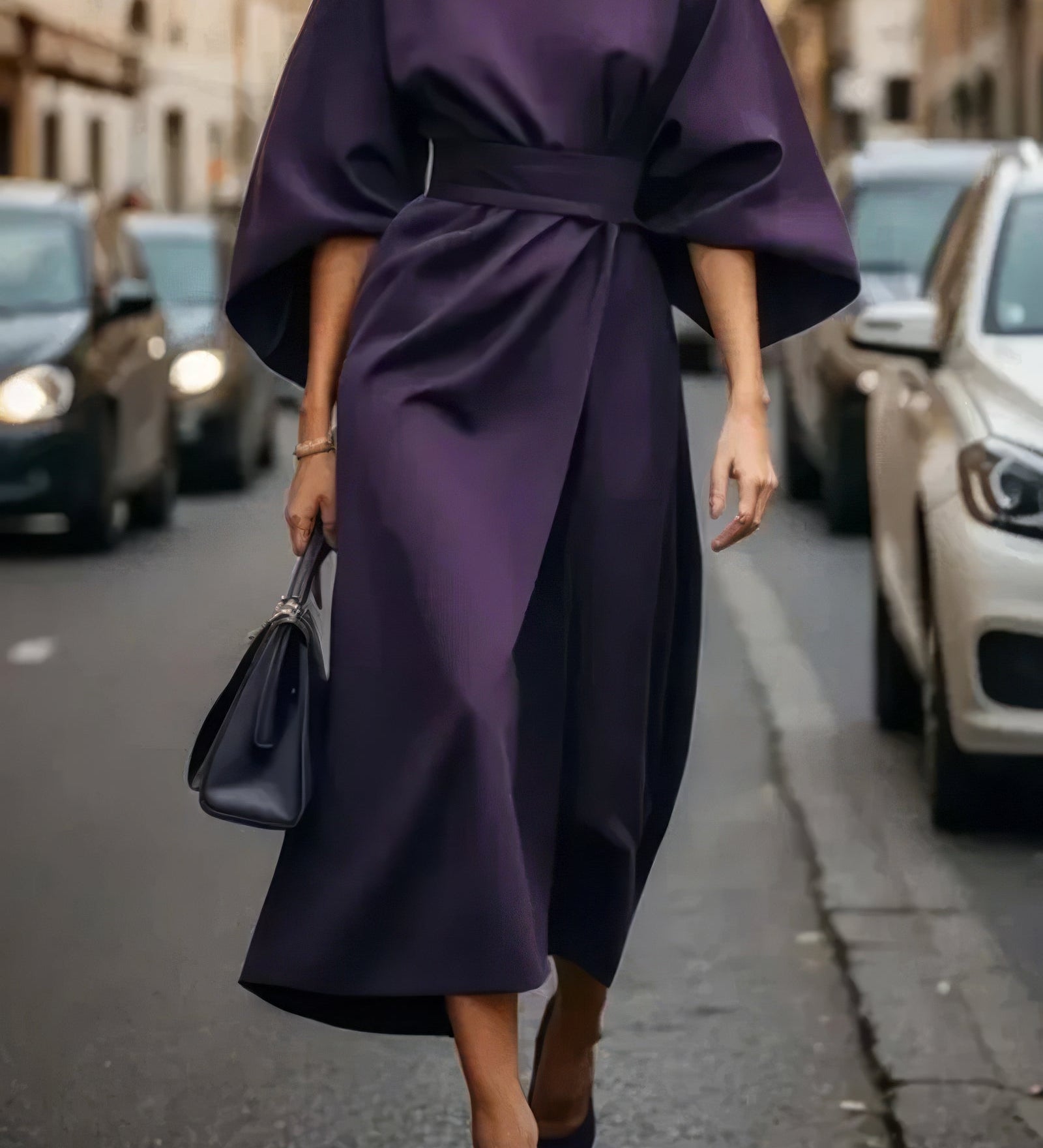 Margaret - Vestido elegante com mangas lanterna e cinto